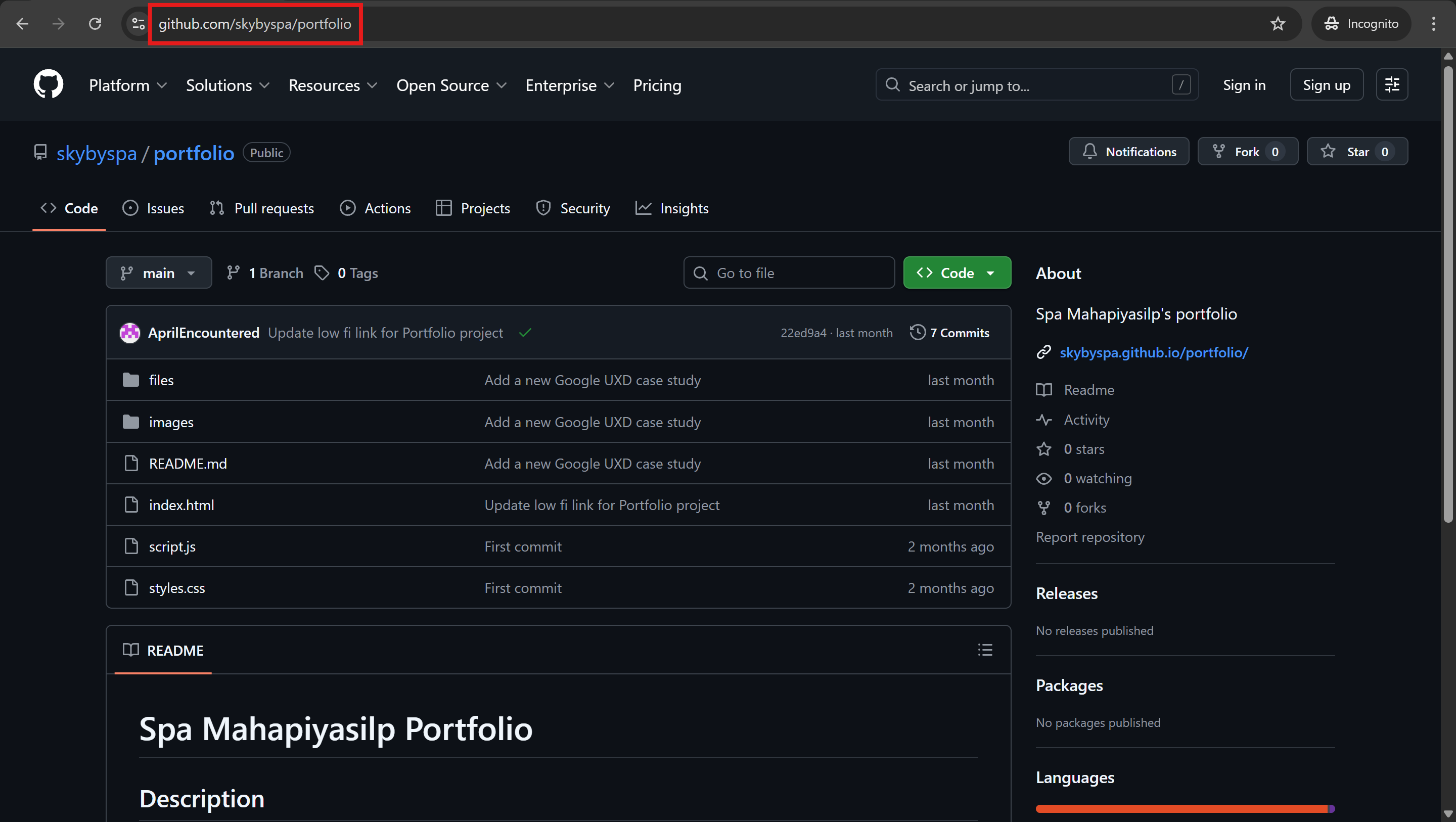 Github repository for this portfolio.